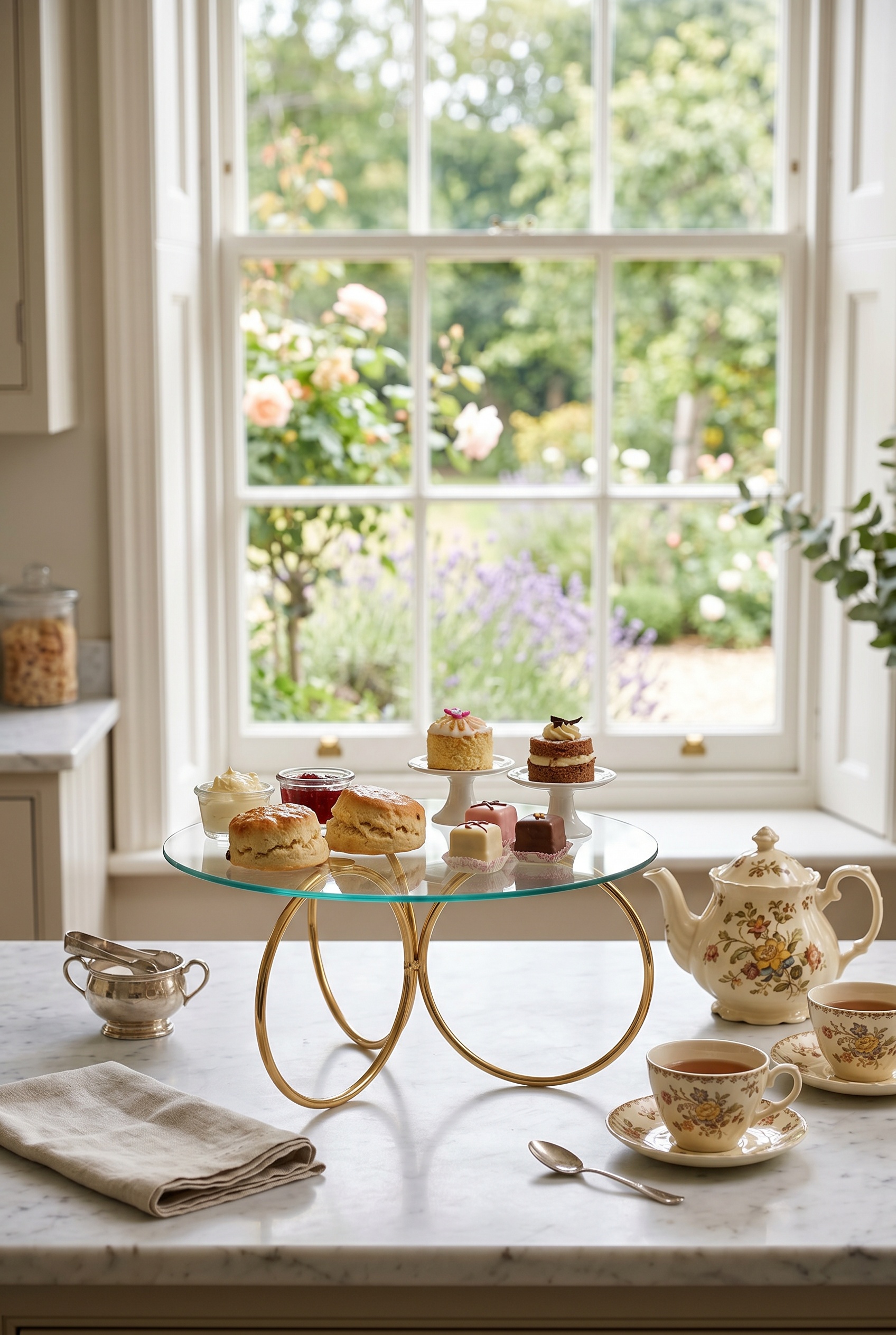 Filora Home Draht-Glas-Tortenständer — in einem klassischen englischen Badezimmer