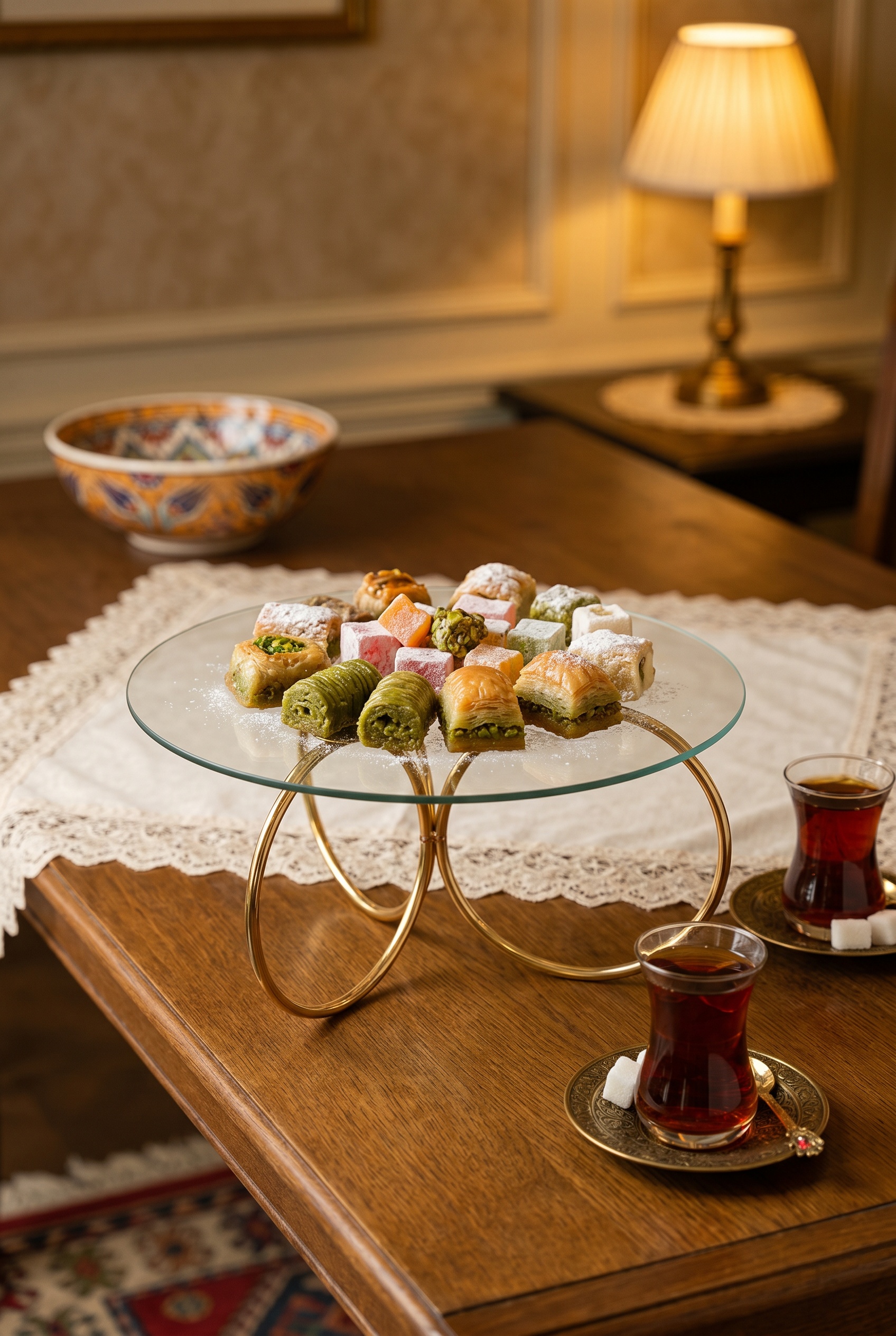 Filora Home Draht-Glas-Tortenständer — in einem türkischen Badezimmer